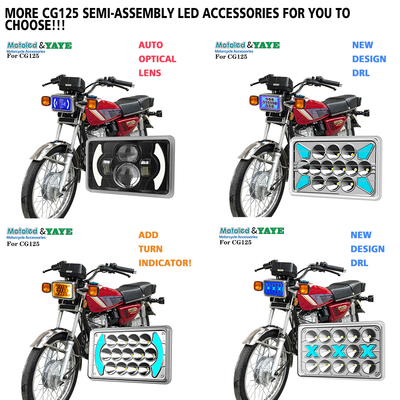 CG125 LED Headlight DC12V White Hi Lo Beam with Red Blue DRL